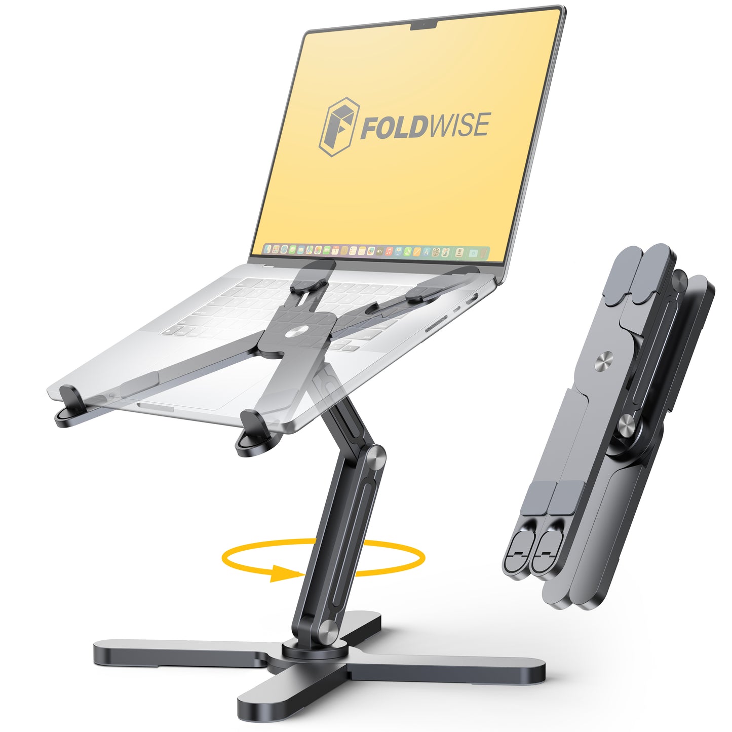 FoldWise X Premium Laptop Stand for Desk - 100% Aluminum, Portable & 360° Rotating - Adjustable Height & Angles Laptop Riser - Sturdy & Foldable MacBook Stand Compatible with All 11-18” Devices