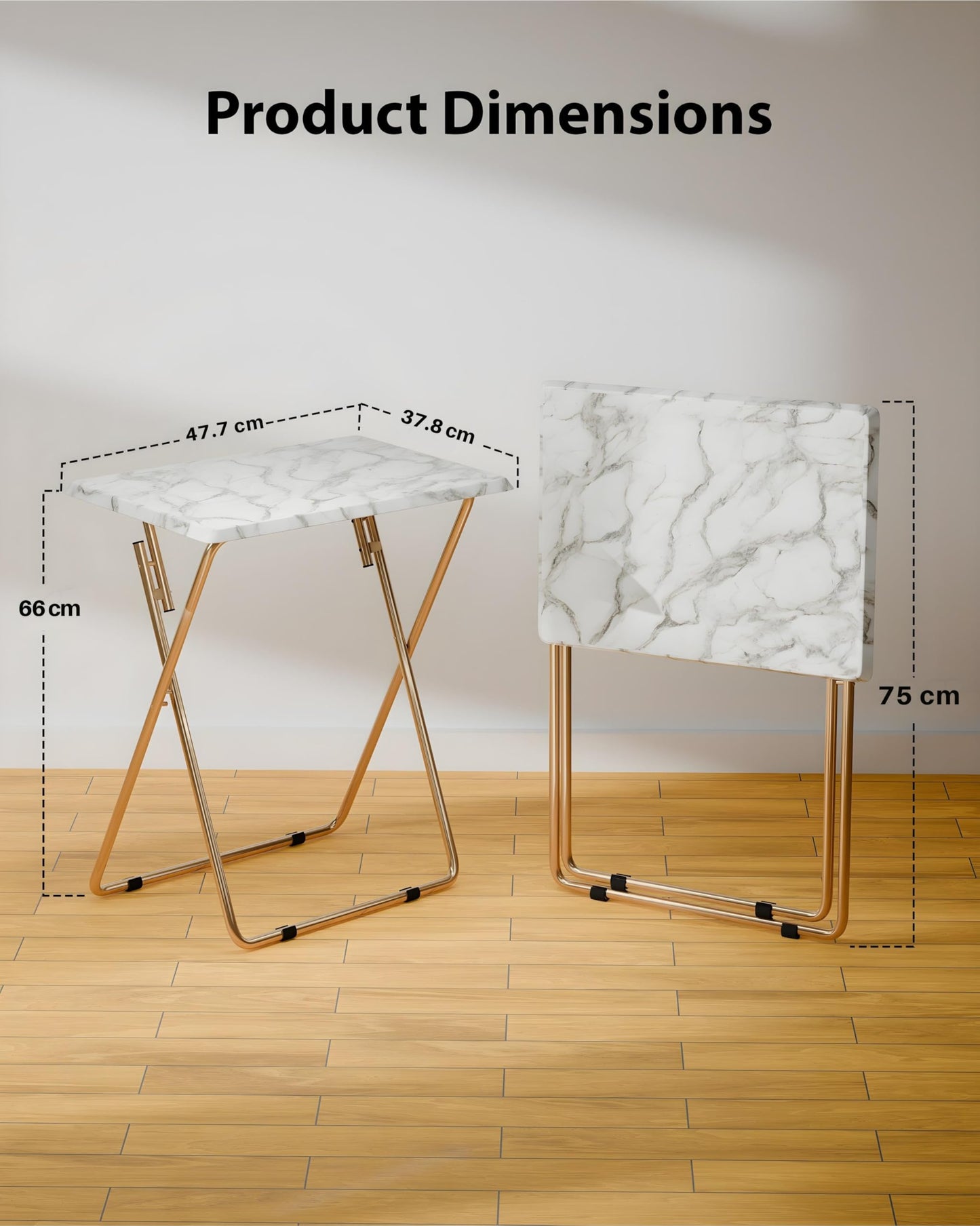 FoldWise Elegant Marble Stone Effect Folding Side Table – Fully Assembled Small Foldable Coffee Table & TV Dinner Tray – Compact Table for Eating, Snack, Bedside & Sofa Use