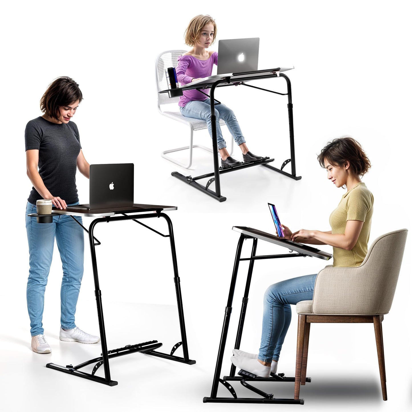 FoldWise Upgraded Folding TV Tray Table - Extra Large & Sturdy Laptop Table for Couch, Height & Angle Adjustable Desk for Dinner, Work & TV - Includes Footrest, Cup Holder, iPad Holder & Edge Stopper
