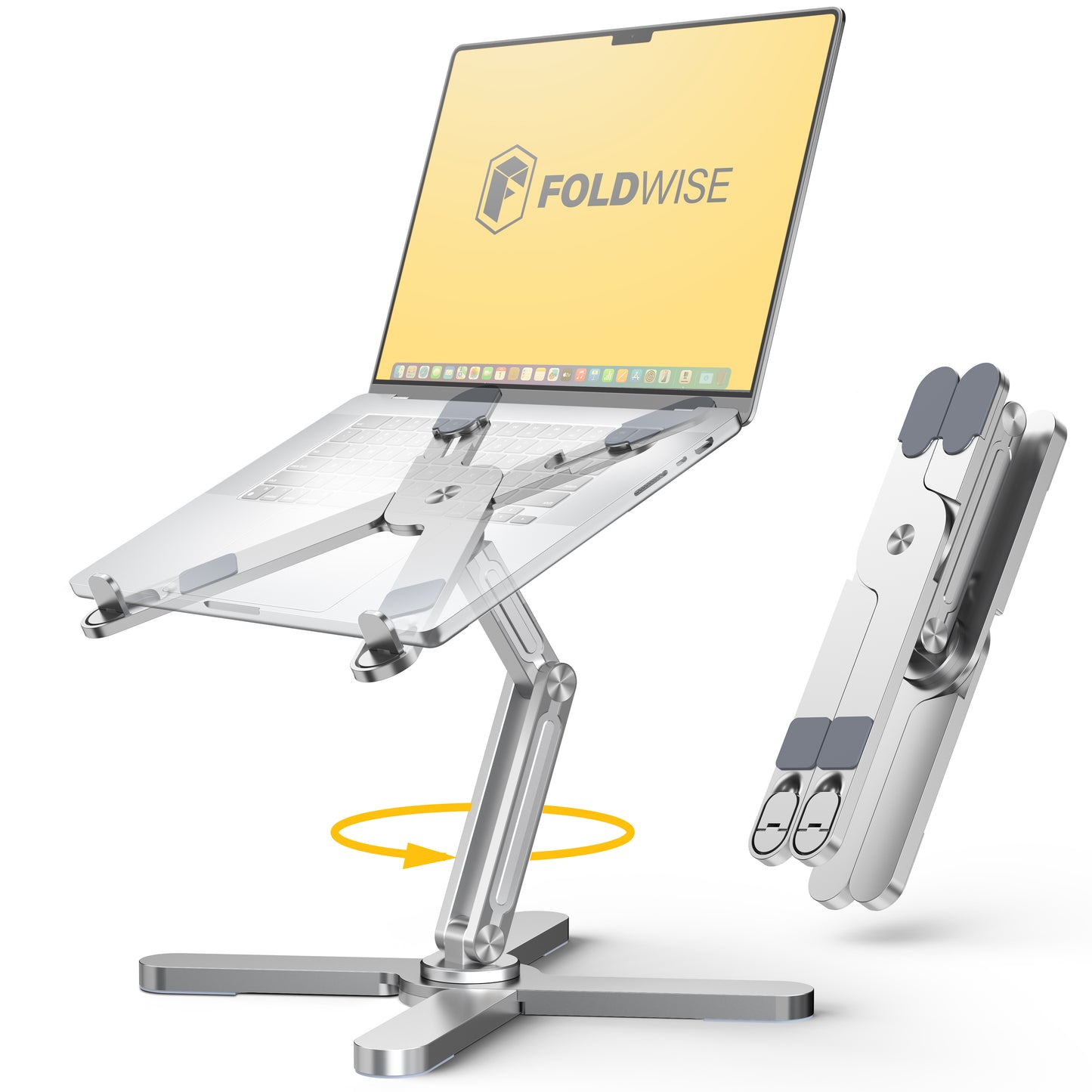 FoldWise X Premium Laptop Stand for Desk - 100% Aluminum, Portable & 360° Rotating - Adjustable Height & Angles Laptop Riser - Sturdy & Foldable MacBook Stand Compatible with All 11-18” Devices