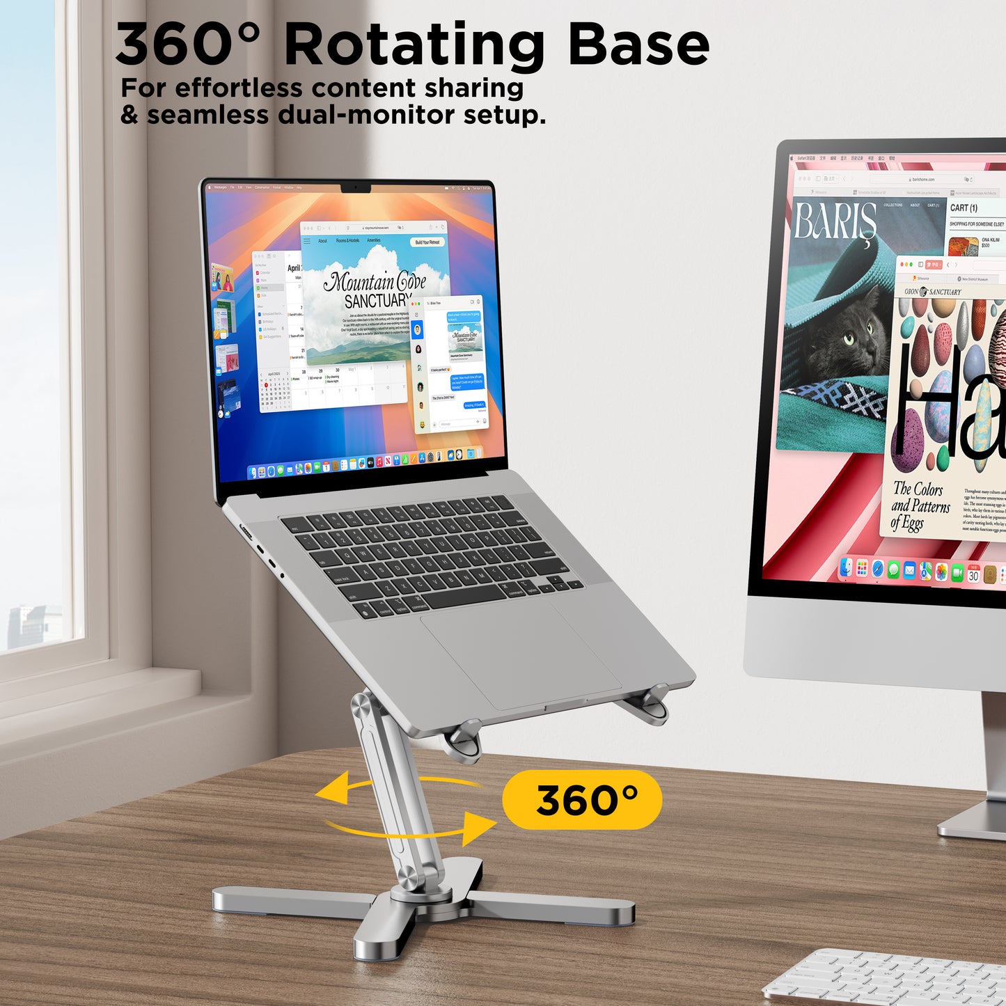 FoldWise X Premium Laptop Stand for Desk - 100% Aluminum, Portable & 360° Rotating - Adjustable Height & Angles Laptop Riser - Sturdy & Foldable MacBook Stand Compatible with All 11-18” Devices