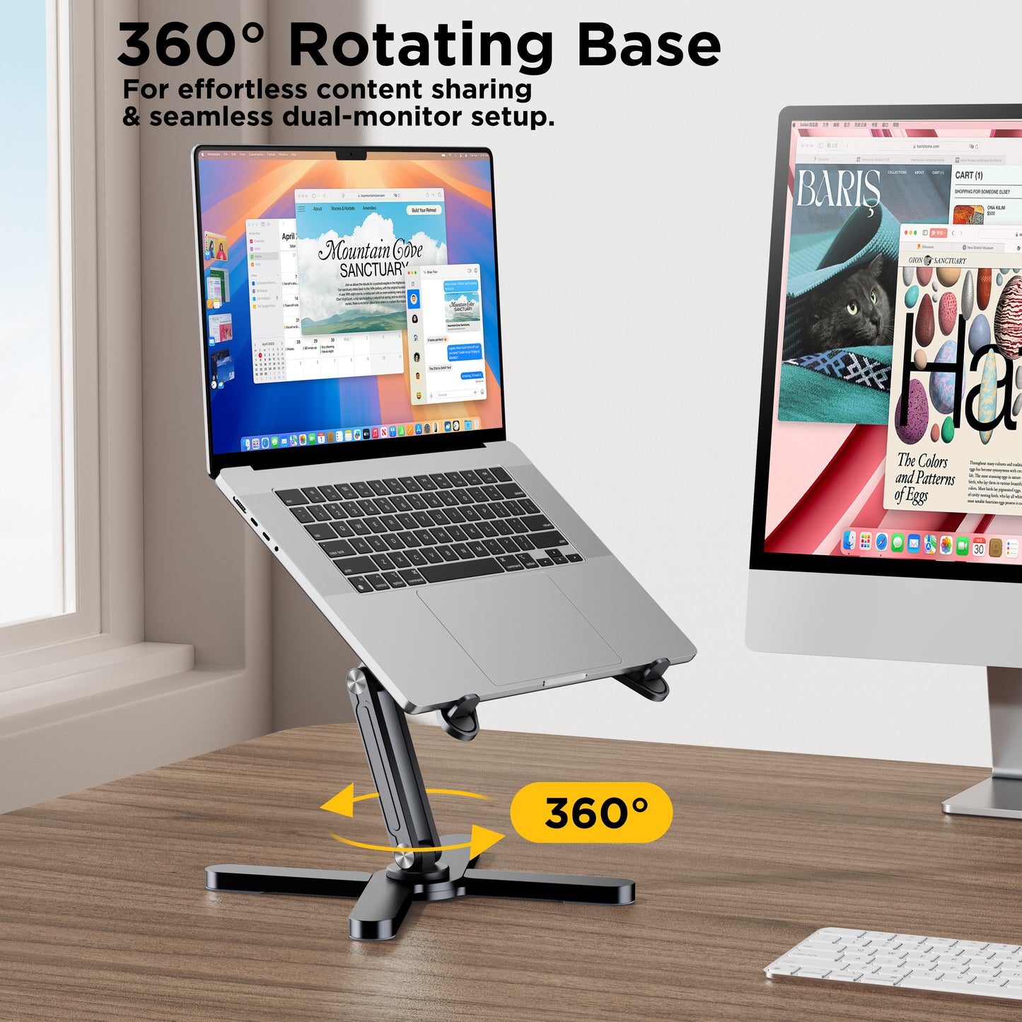 FoldWise X Premium Laptop Stand for Desk - 100% Aluminum, Portable & 360° Rotating - Adjustable Height & Angles Laptop Riser - Sturdy & Foldable MacBook Stand Compatible with All 11-18” Devices