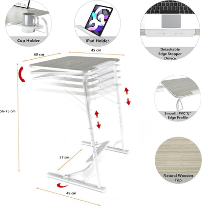 FoldWise Upgraded Folding TV Tray Table - Extra Large & Sturdy Laptop Table for Couch, Height & Angle Adjustable Desk for Dinner, Work & TV - Includes Footrest, Cup Holder, iPad Holder & Edge Stopper