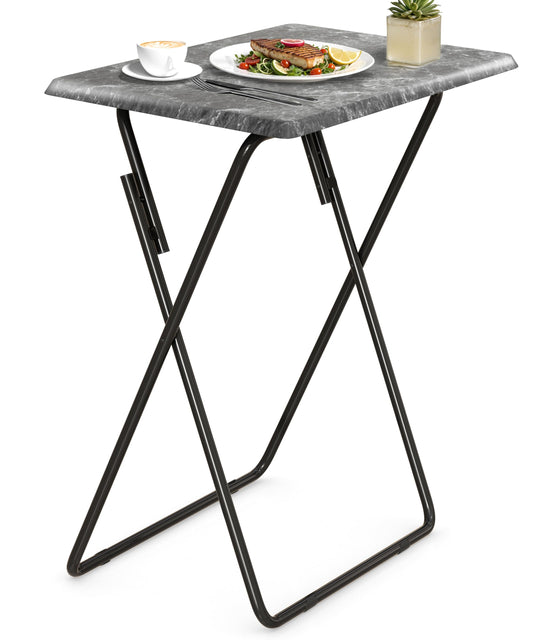 FoldWise Elegant Marble Stone Effect Folding Side Table – Fully Assembled Small Foldable Coffee Table & TV Dinner Tray – Compact Table for Eating, Snack, Bedside & Sofa Use