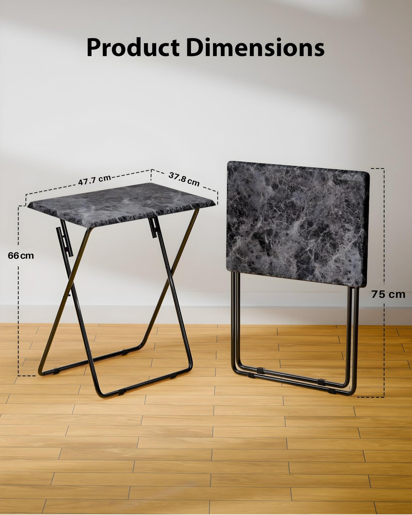 FoldWise Elegant Marble Stone Effect Folding Side Table – Fully Assembled Small Foldable Coffee Table & TV Dinner Tray – Compact Table for Eating, Snack, Bedside & Sofa Use