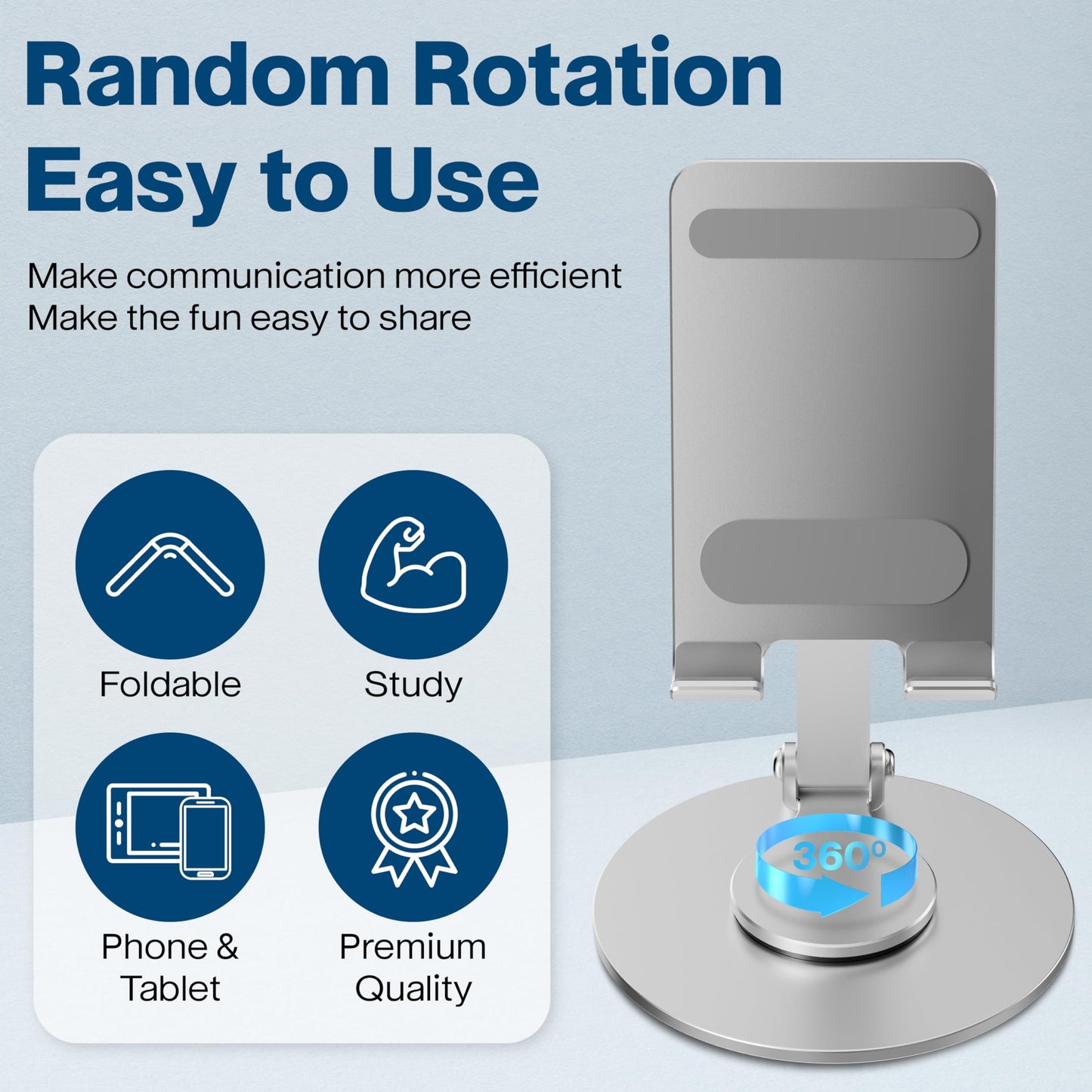 FoldWise Foldable Phone Stand - 100% Aluminum, 360° Rotation, Mobile Phone Holder for Desk, iPhone Stand, Adjustable and Portable - Perfect for Sharing Content - Silver