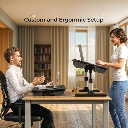FoldWise 2-in-1 Bed Table & Lap Desk - Soft Cushions, Adjustable Height & Angle, Foldable with Wrist Rest, Tablet Holder, Edge Stopper & Laptop Table Non-Slip Leather, Ideal for Bed Desk, Sofa & Chair - Black
