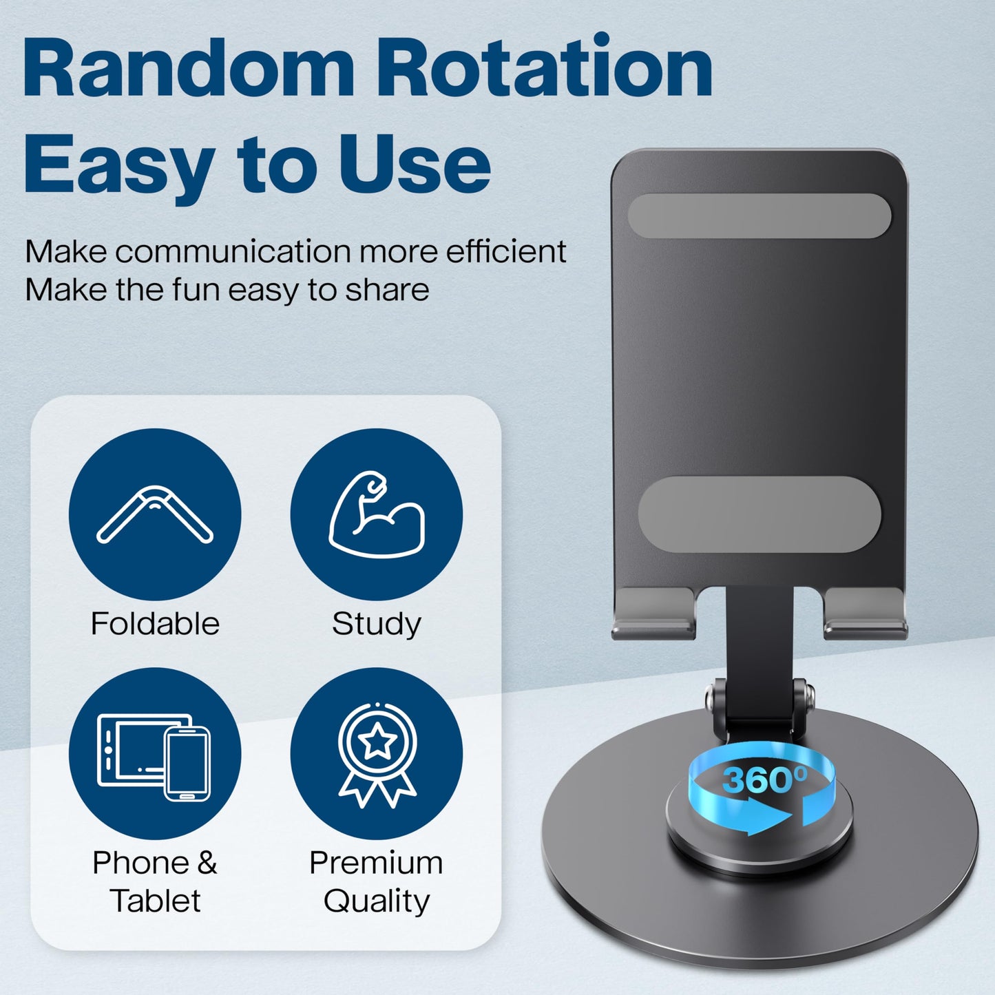 FoldWise Foldable Phone Stand - 100% Aluminum, 360° Rotation, Mobile Phone Holder for Desk, iPhone Stand, Adjustable and Portable - Perfect for Sharing Content - Grey