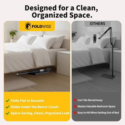 FoldWise Foldable iPad & Tablet Floor Stand — 360° Rotating, Height & Angle Adjustable | Sturdy 11lb Weighted Base | Compatible with iPad Pro, Kindle, Switch & All Tablets