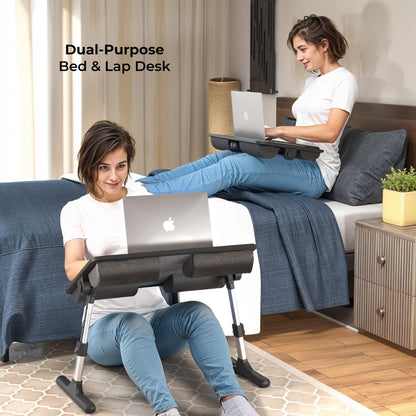 FoldWise 2-in-1 Bed Table & Lap Desk - Soft Cushions, Adjustable Height & Angle, Foldable with Wrist Rest, Tablet Holder, Edge Stopper & Laptop Table Non-Slip Leather, Ideal for Bed Desk, Sofa & Chair - Black
