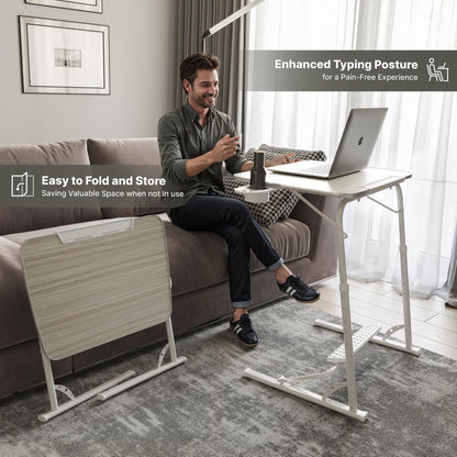 FoldWise Upgraded Folding TV Tray Table - Extra Large & Sturdy Laptop Table for Couch, Height & Angle Adjustable Desk for Dinner, Work & TV - Includes Footrest, Cup Holder, iPad Holder & Edge Stopper