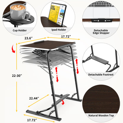 FoldWise Upgraded Folding TV Tray Table - Extra Large & Sturdy Laptop Table for Couch, Height & Angle Adjustable Desk for Dinner, Work & TV - Includes Footrest, Cup Holder, iPad Holder & Edge Stopper