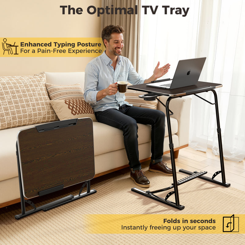 FoldWise Upgraded Folding TV Tray Table lifestyle shot on sofa