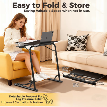 FoldWise Upgraded Folding TV Tray Table - Extra Large & Sturdy Laptop Table for Couch, Height & Angle Adjustable Desk for Dinner, Work & TV - Includes Footrest, Cup Holder, iPad Holder & Edge Stopper