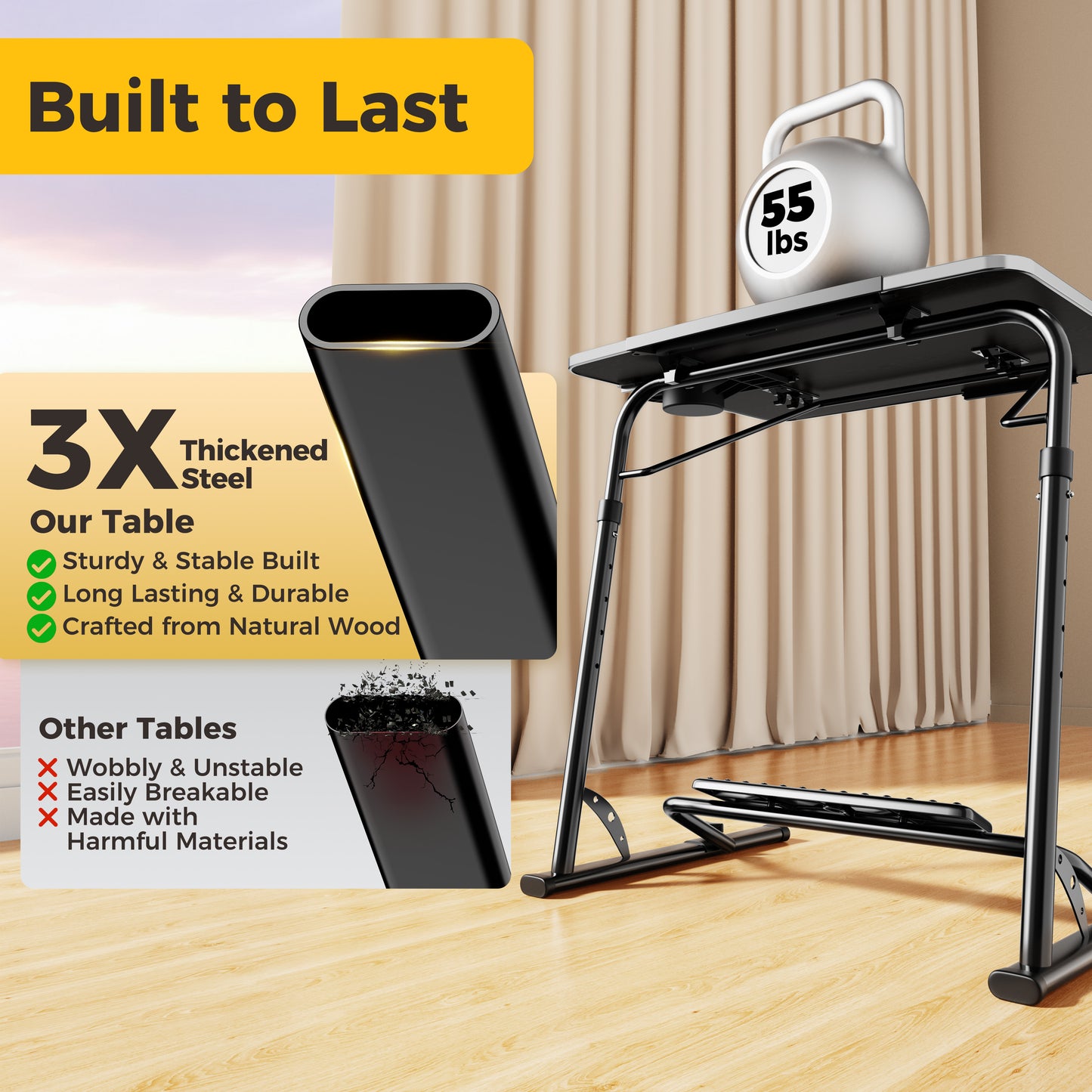 FoldWise Upgraded Folding TV Tray Table - Extra Large & Sturdy Laptop Table for Couch, Height & Angle Adjustable Desk for Dinner, Work & TV - Includes Footrest, Cup Holder, iPad Holder & Edge Stopper