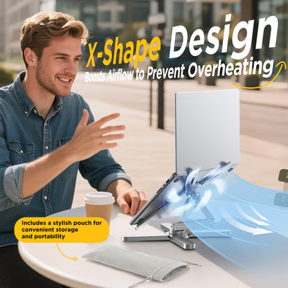 FoldWise X Premium Laptop Stand for Desk - 100% Aluminum, Portable & 360° Rotating - Adjustable Height & Angles Laptop Riser - Sturdy & Foldable MacBook Stand Compatible with All 11-18” Devices