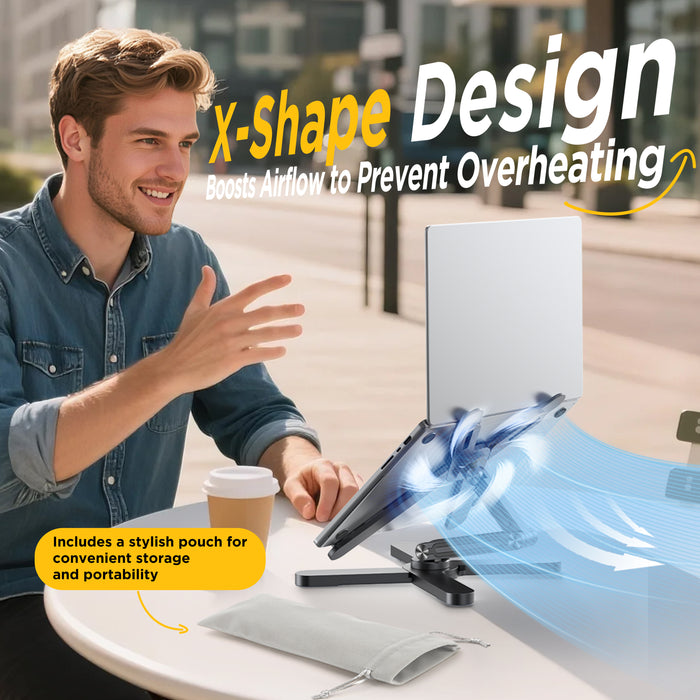 FoldWise portable laptop stand folded