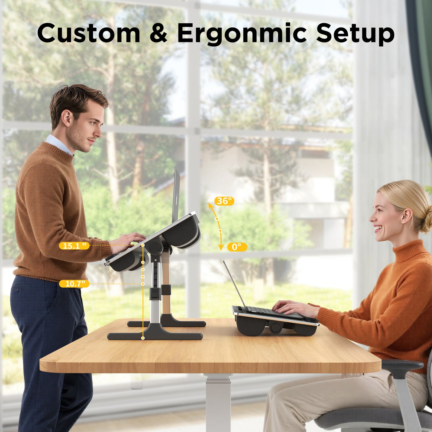 FoldWise 2-in-1 Bed Table & Lap Desk - Soft Cushions, Adjustable Height & Angle, Foldable with Wrist Rest, Tablet Holder, Edge Stopper & Laptop Table Non-Slip Leather, Ideal for Bed Desk, Sofa & Chair - Black