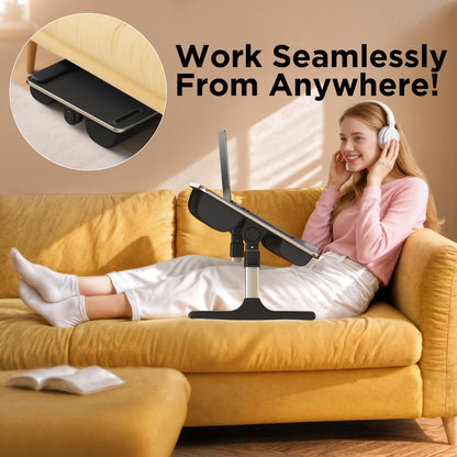 FoldWise 2-in-1 Bed Table & Lap Desk - Soft Cushions, Adjustable Height & Angle, Foldable with Wrist Rest, Tablet Holder, Edge Stopper & Laptop Table Non-Slip Leather, Ideal for Bed Desk, Sofa & Chair - Black