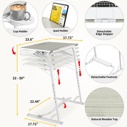 FoldWise Upgraded Folding TV Tray Table - Extra Large & Sturdy Laptop Table for Couch, Height & Angle Adjustable Desk for Dinner, Work & TV - Includes Footrest, Cup Holder, iPad Holder & Edge Stopper