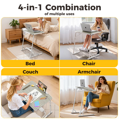 FoldWise Upgraded Folding TV Tray Table - Extra Large & Sturdy Laptop Table for Couch, Height & Angle Adjustable Desk for Dinner, Work & TV - Includes Footrest, Cup Holder, iPad Holder & Edge Stopper