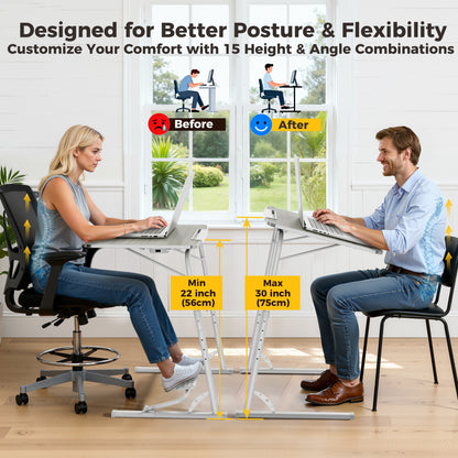 FoldWise Upgraded Folding TV Tray Table - Extra Large & Sturdy Laptop Table for Couch, Height & Angle Adjustable Desk for Dinner, Work & TV - Includes Footrest, Cup Holder, iPad Holder & Edge Stopper