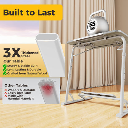 FoldWise Upgraded Folding TV Tray Table - Extra Large & Sturdy Laptop Table for Couch, Height & Angle Adjustable Desk for Dinner, Work & TV - Includes Footrest, Cup Holder, iPad Holder & Edge Stopper