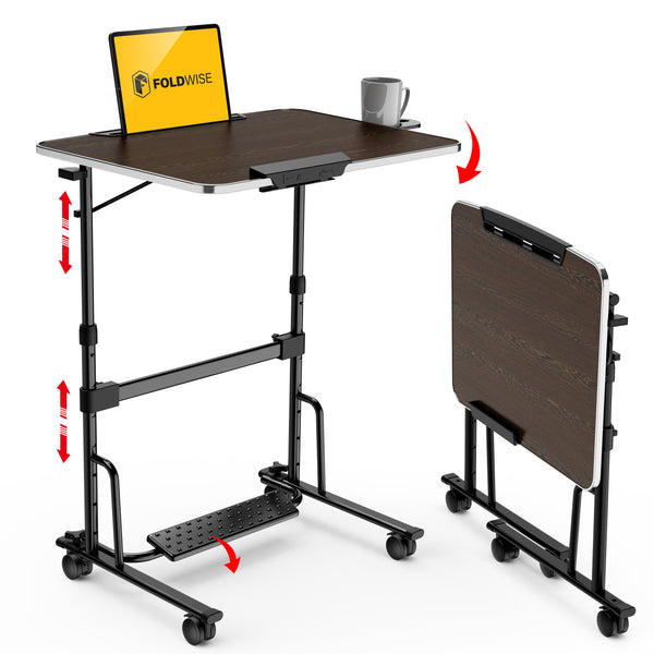 FoldWise foldable rolling standing desk with wheels portable workstation