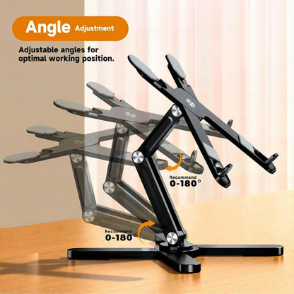 FoldWise X Premium Laptop Stand for Desk - 100% Aluminum, Portable & 360° Rotating - Adjustable Height & Angles Laptop Riser - Sturdy & Foldable MacBook Stand Compatible with All 11-18” Devices Black
