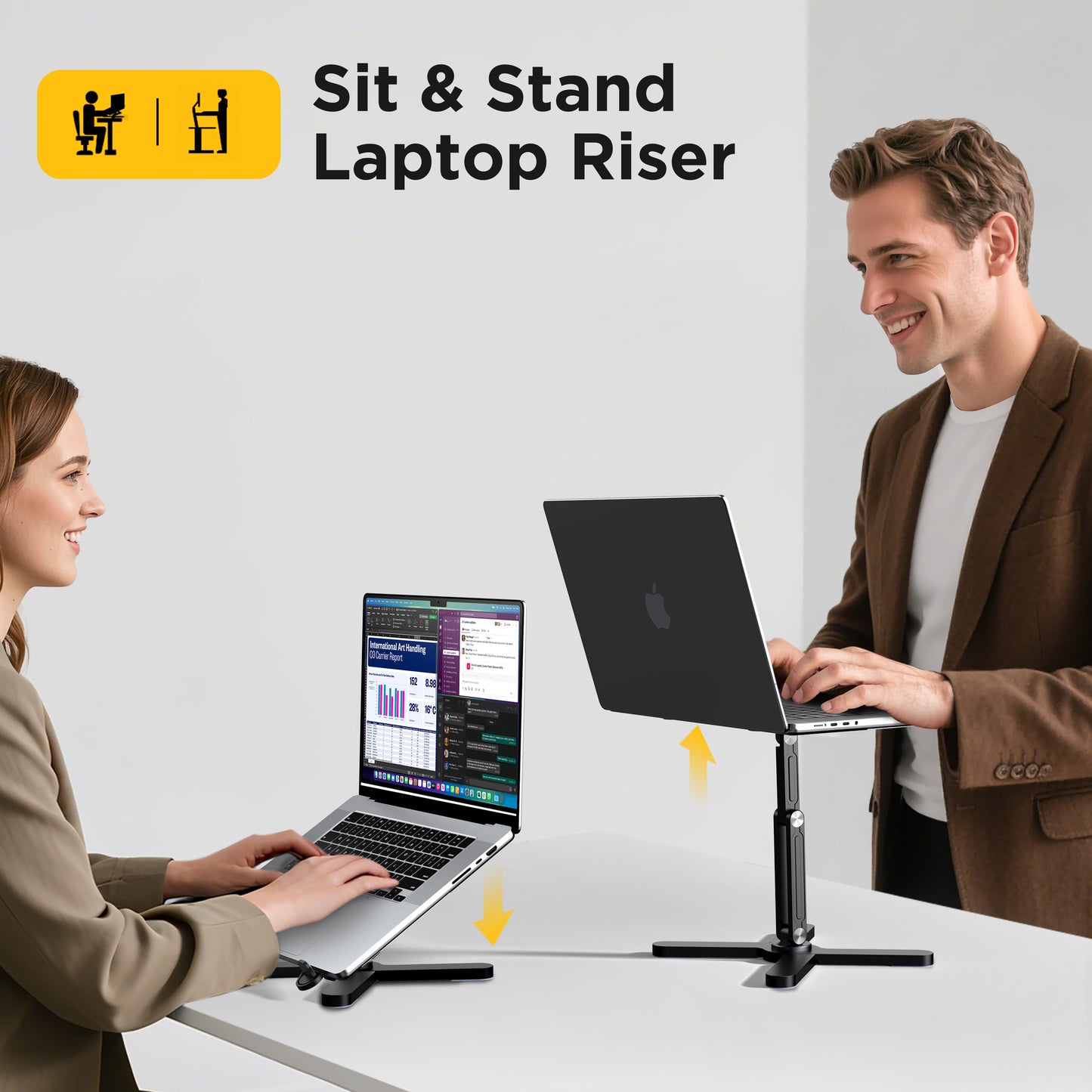 FoldWise X Premium Laptop Stand for Desk - 100% Aluminum, Portable & 360° Rotating - Adjustable Height & Angles Laptop Riser - Sturdy & Foldable MacBook Stand Compatible with All 11-18” Devices Black