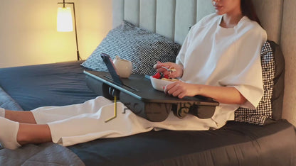 FoldWise 2-in-1 Bed Table & Lap Desk - Soft Cushions, Adjustable Height & Angle, Foldable with Wrist Rest, Tablet Holder, Edge Stopper & Laptop Table Non-Slip Leather, Ideal for Bed Desk, Sofa & Chair - Black